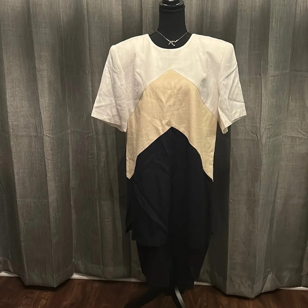 White tan and black Perceptions Dress